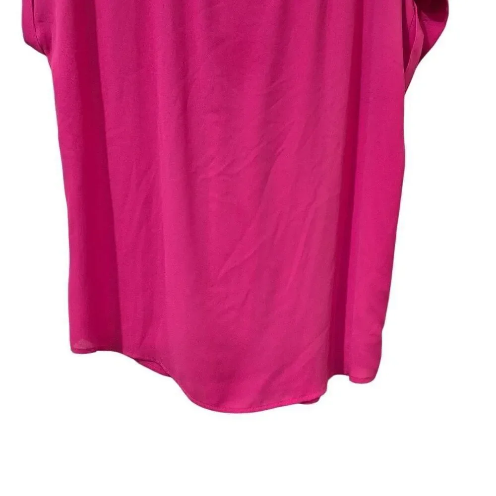 Pleione Women's Neon Pink Polyester Georgette Cuffed Short Sleeve Top EUC - Picture 6 of 10